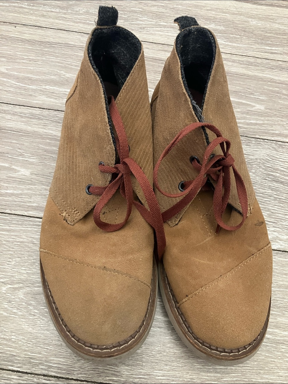 Toms Tan Suede Ankle Boots with Brown Logo